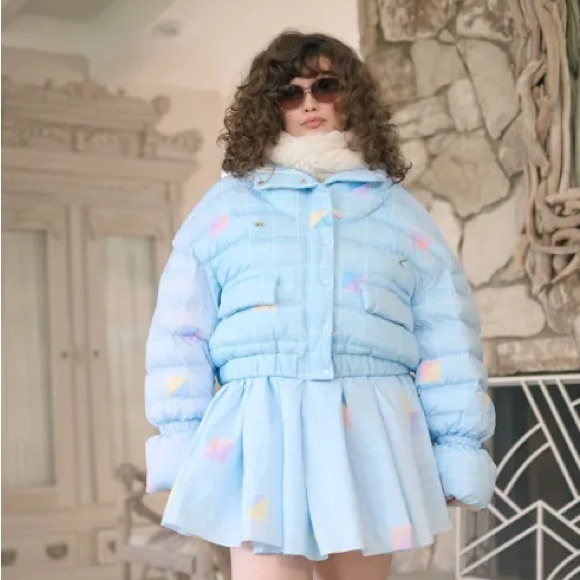 Selkie The Slopes Hooded Puffer Jacket Retro Plaid Blue 5X NWT - Picture 13 of 14